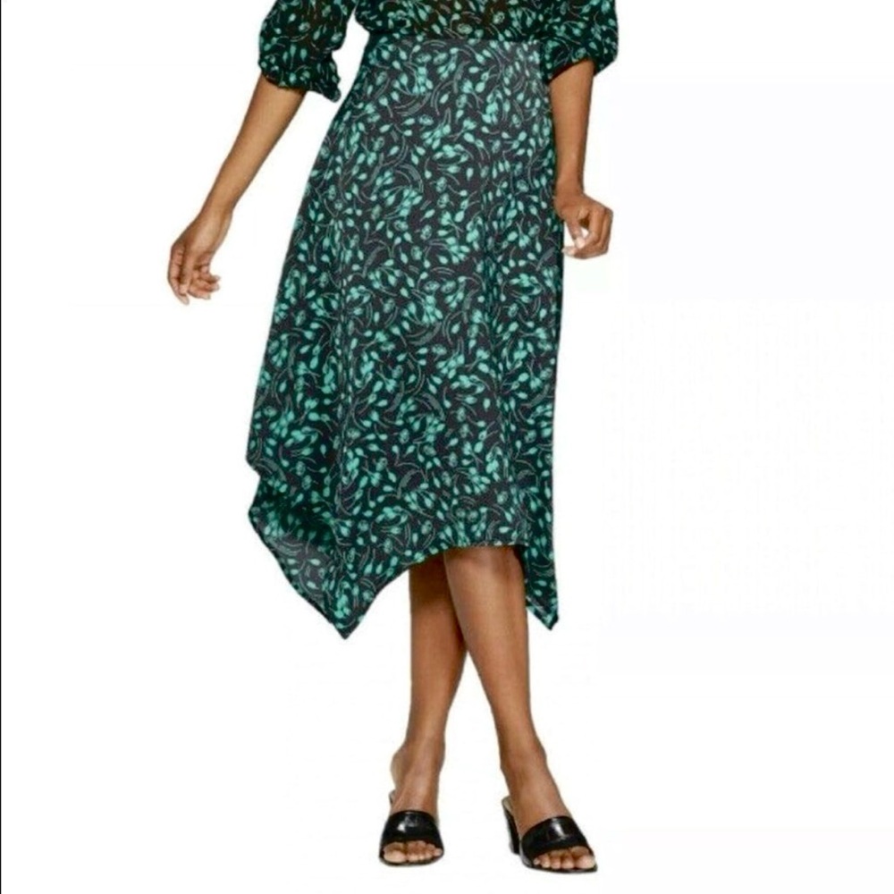 Satin Asymmetrical Floral Midi Skirt - Picture 2 of 8